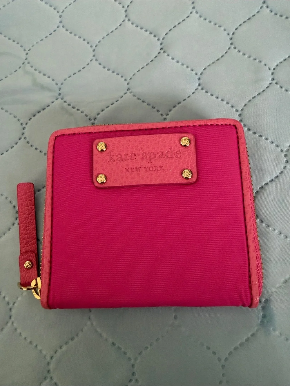kate spade Hot Pink Zip-Around Compact Wallet with Gold Hardware